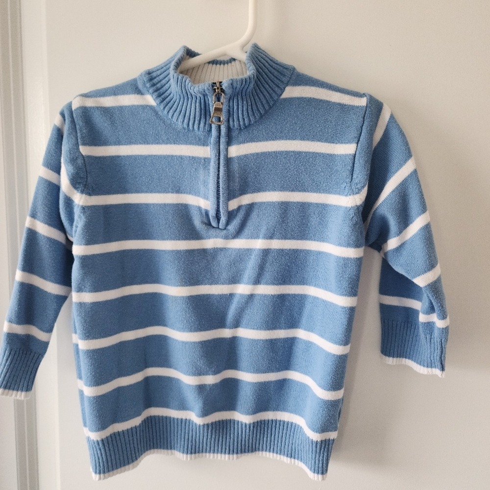 Kids 24M Blue Striped Quarter Zip Pullover Sweater Preppy Classic Holiday School